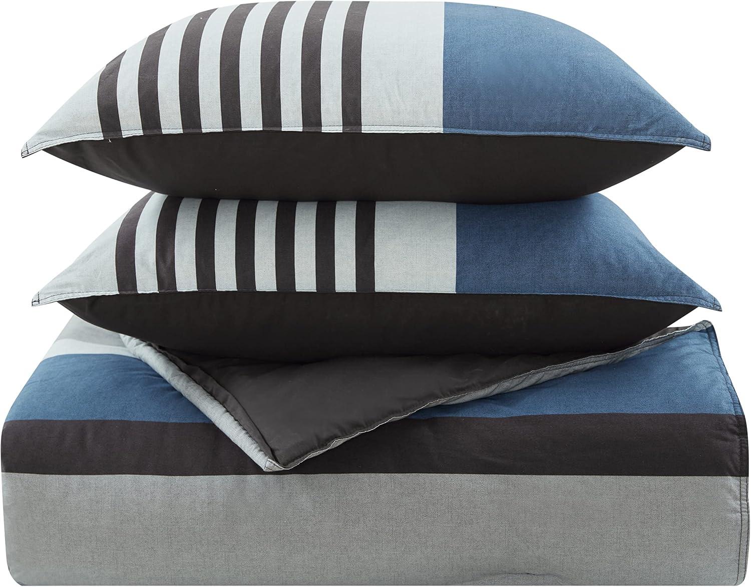 Nautica Charcoal and Navy Cotton Full/Queen Duvet Set