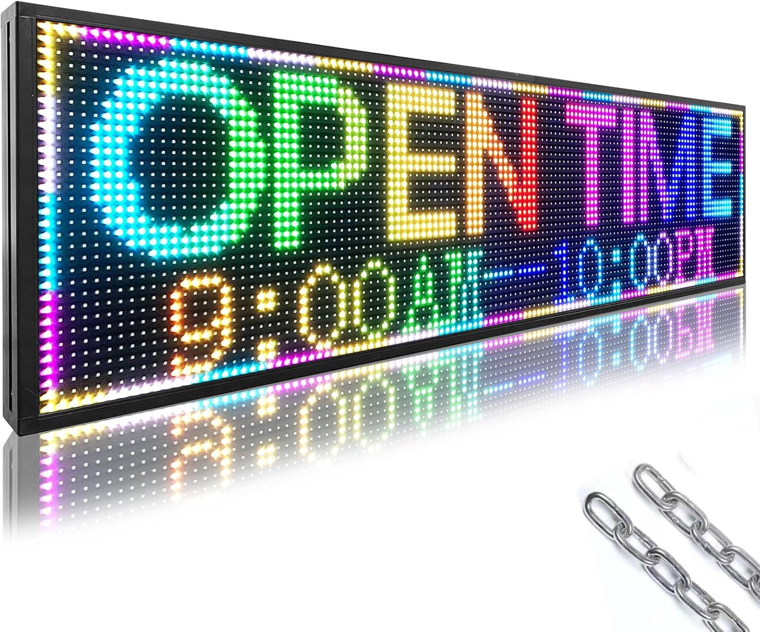 KFFKFF 52"x8" Full-Color Programmable LED Sign Scrolling Display Board P10 WIFI USB Control Message Shop Sign for Store Business Party Bar Advertising