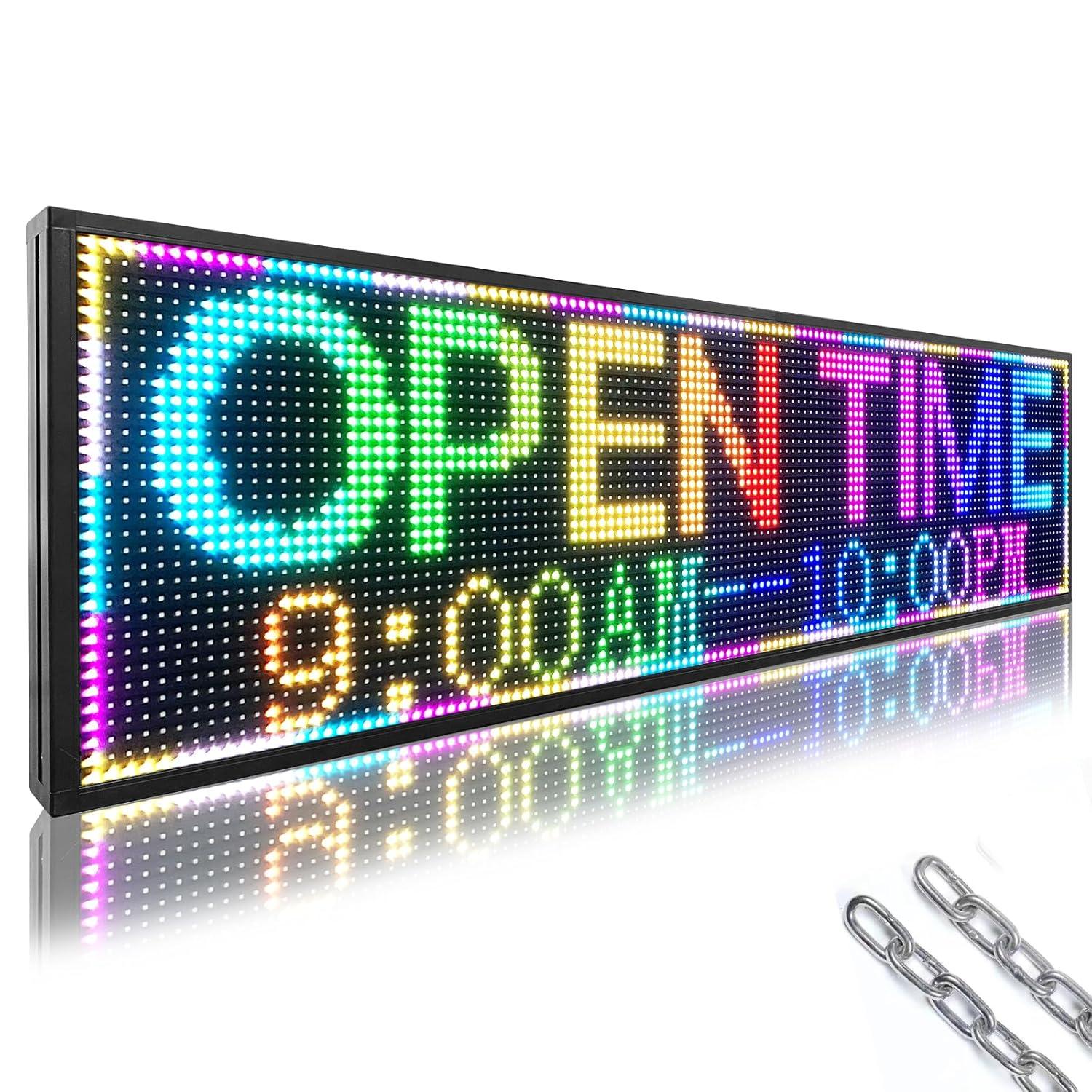 KFFKFF 52"x8" Full-Color Programmable LED Sign Scrolling Display Board P10 WIFI USB Control Message Shop Sign for Store Business Party Bar Advertising