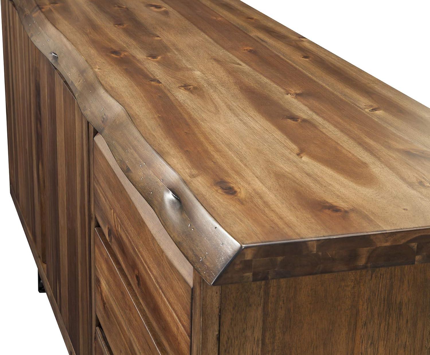 Transitional Industrial Live Edge Acacia Wood Dining Server in Light Walnut