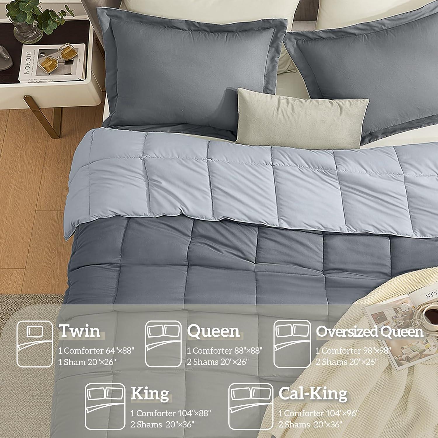 Gray Reversible Queen Down Alternative Comforter Set