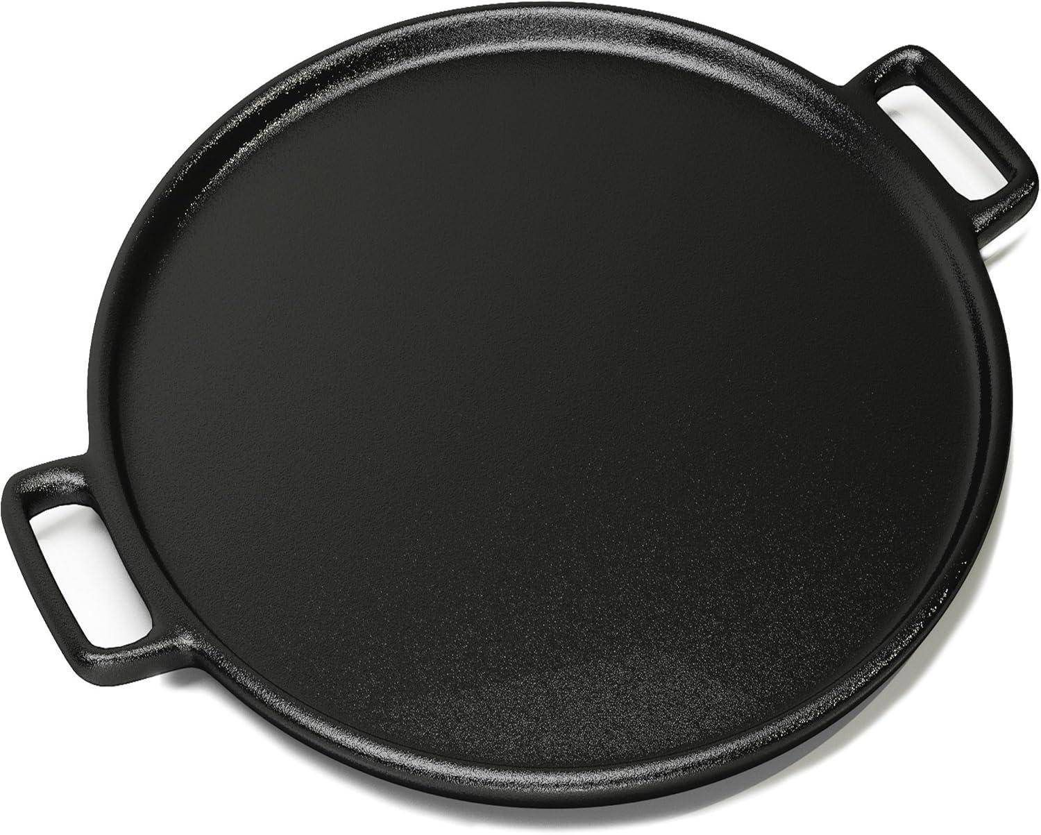 14-Inch Black Cast Iron Pizza Pan with Handles