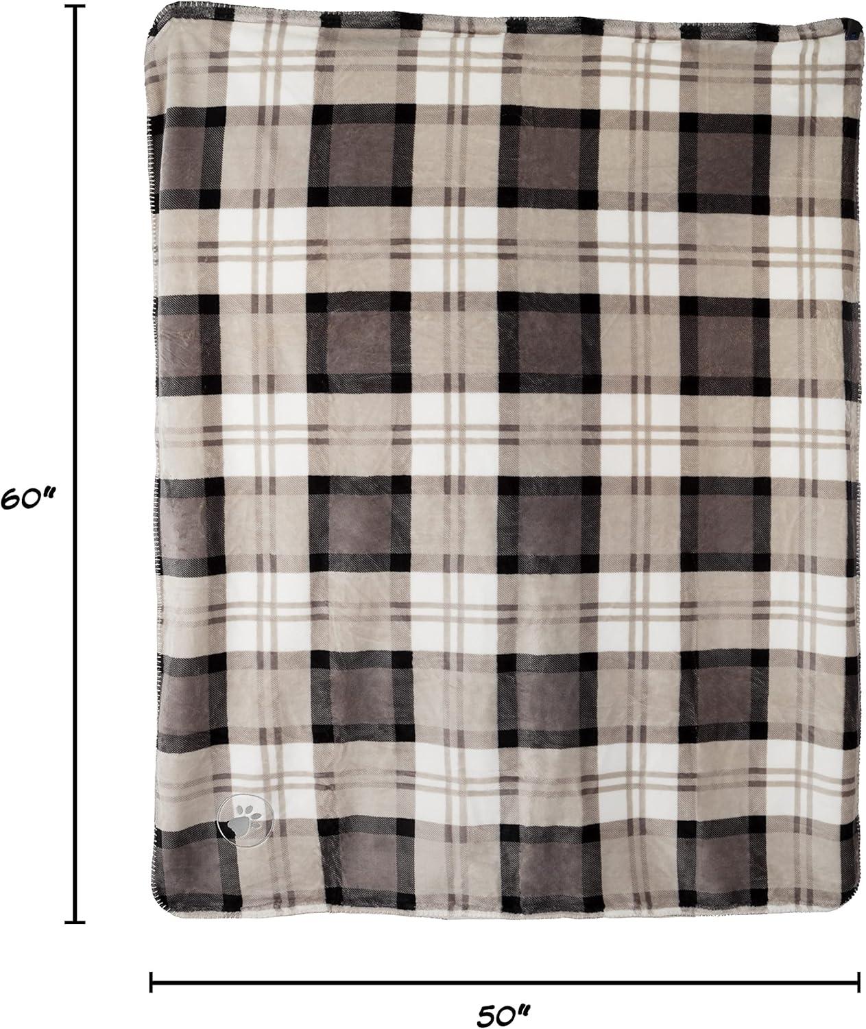 Large Gray Plaid Waterproof Reversible Pet Blanket