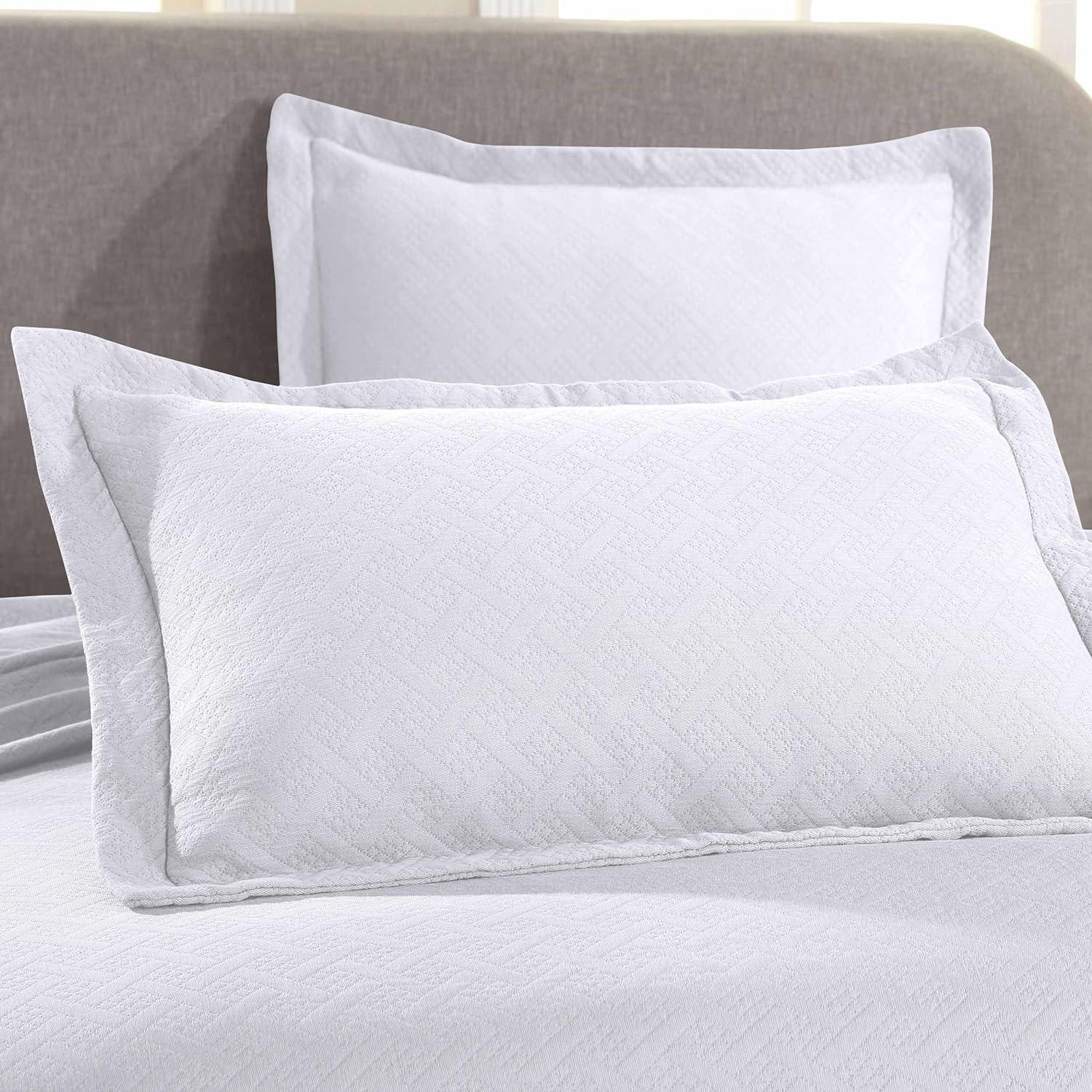 Superior 100% Cotton Basket Weave Bedspread 3 Piece Set, Full, White