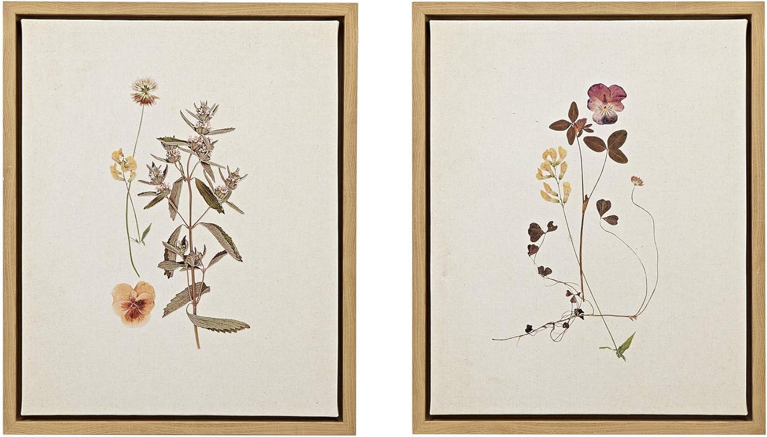 French Herbarium Framed Linen Canvas Wall Art Set