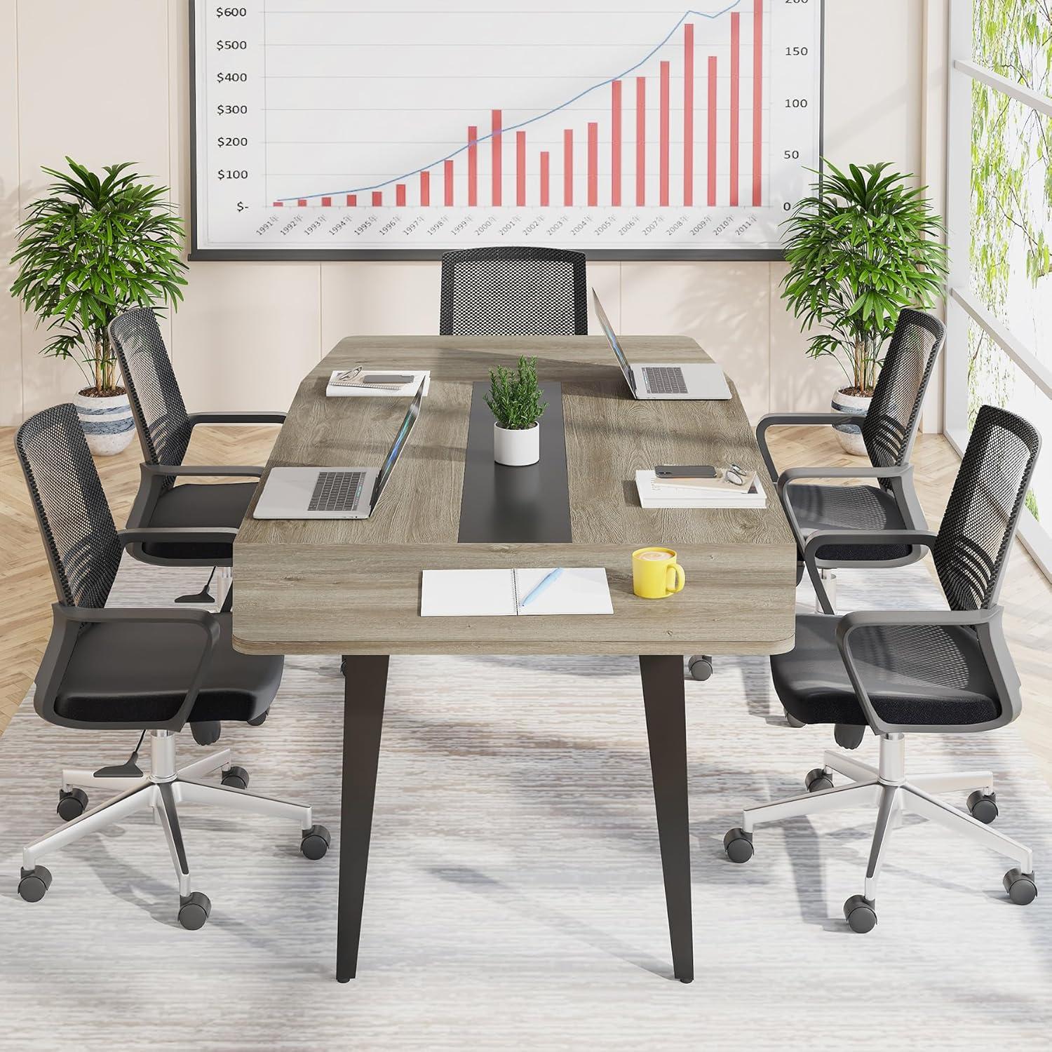Tribesigns 6FT Conference Table, 70.86 Inches Boat Shaped Meeting Table, Modern Seminar Table for Office Meeting Room, Grey