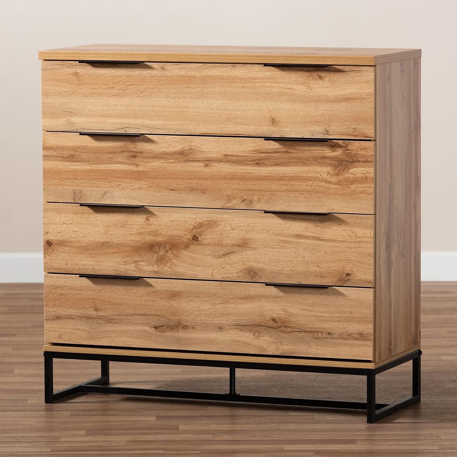 Reid Oak and Black Industrial 4-Drawer Dresser