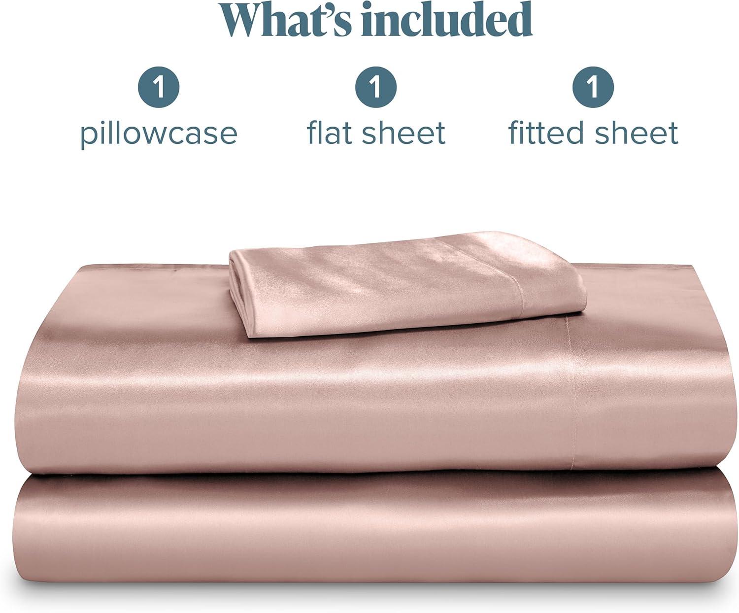 Twin XL Blush Luxury Poly Satin Sheet Set by Bare Home