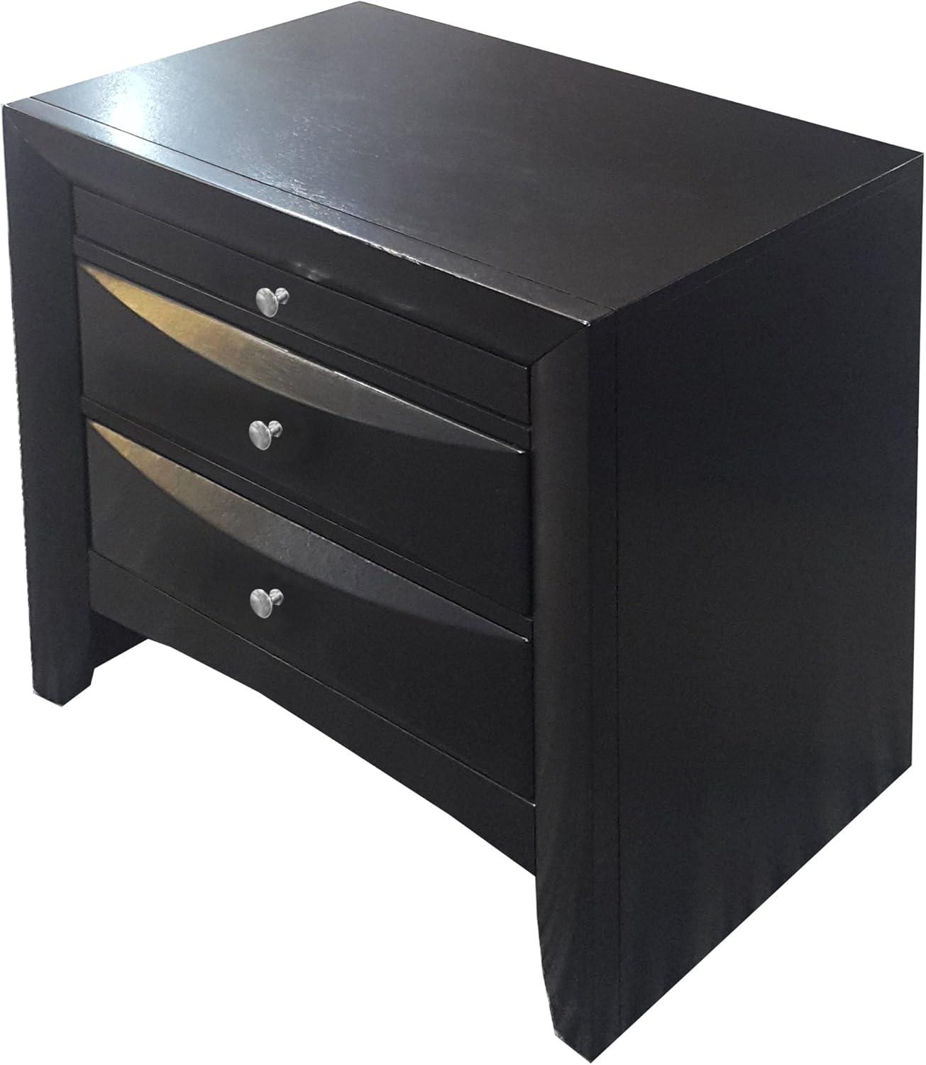 Ireland Contemporary Black Wood Nightstand with Pull-Out Tray