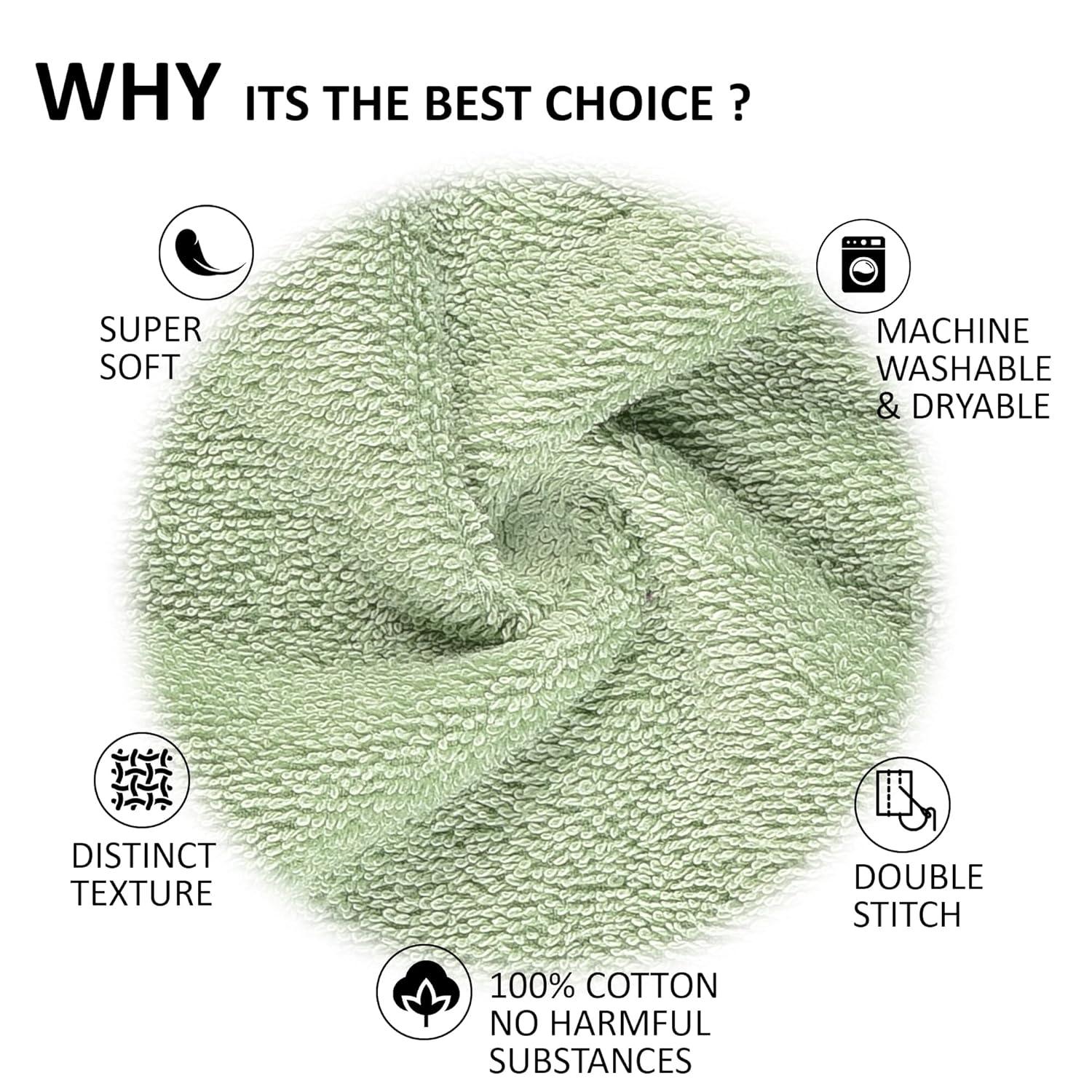 Quick-Dry, Soft & High Absorbent Washcloths Towels 13"x13" Cotton Turkish Bath Towel Set of 4 | Daily Use 100% Cotton Towels for Bathroom Gym & More | Bathroom Towels Set (4 Pcs, Green)