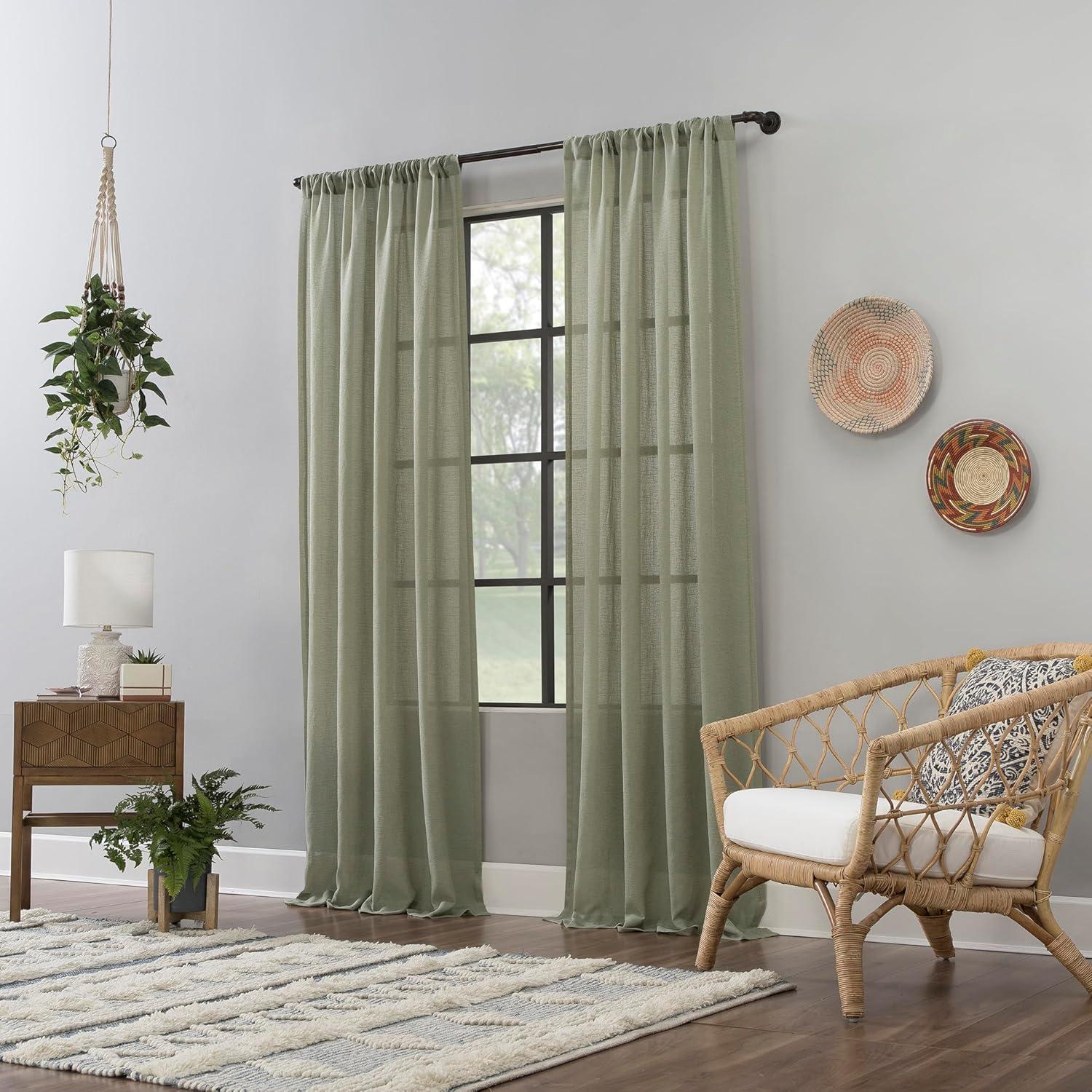 63"x52" Crushed Texture Anti-Dust Sheer Curtain Panel Celadon Green - Clean Window: Modern Linen Rod Pocket