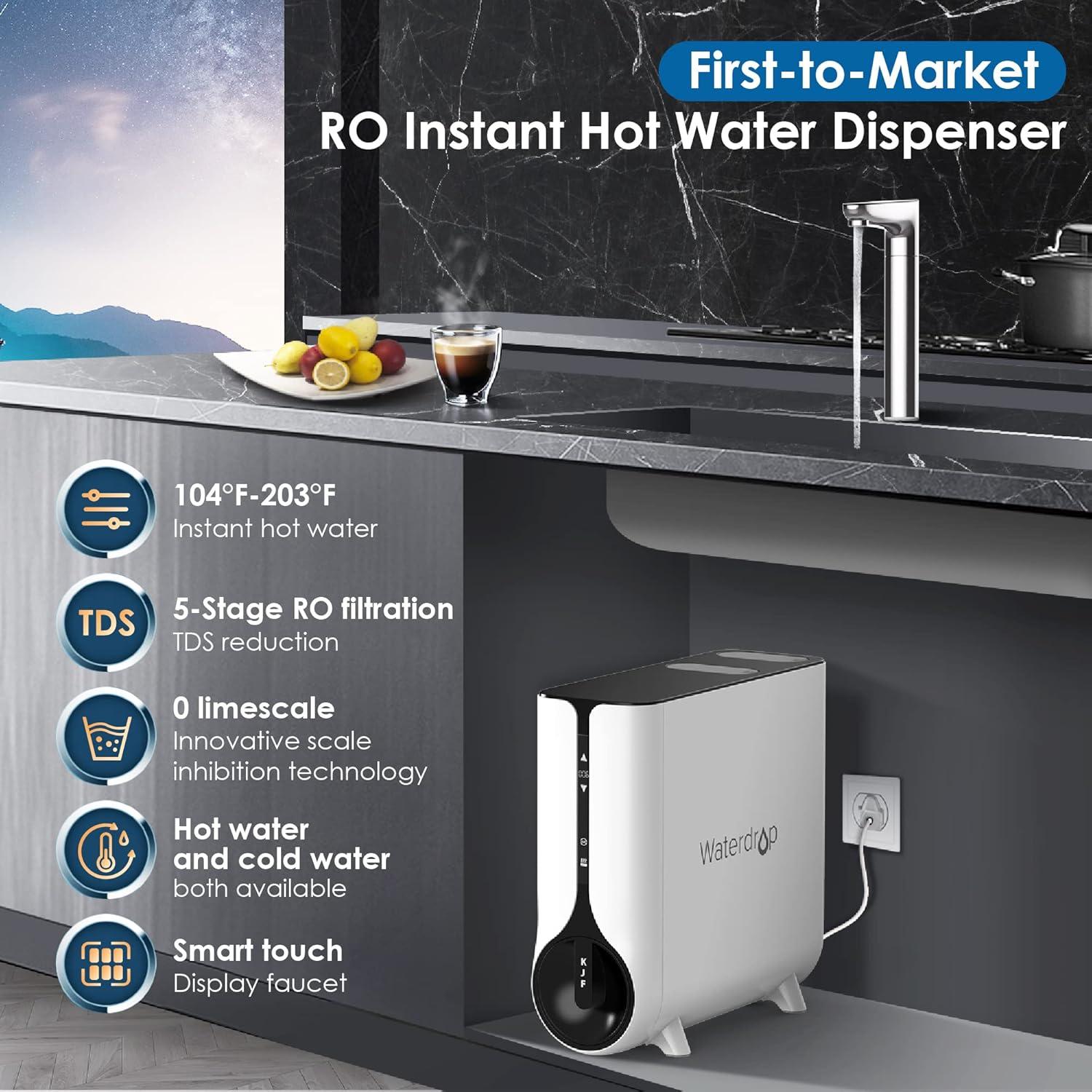 Waterdrop White Stainless Steel Reverse Osmosis System with Smart Faucet