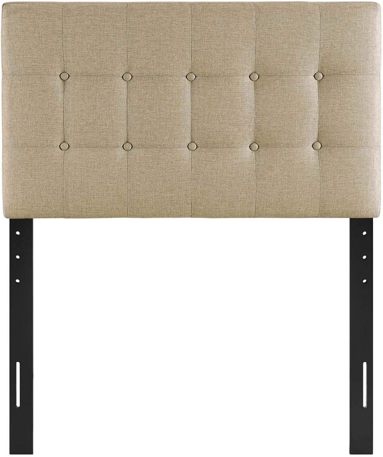 Beige Tufted Upholstered Twin Headboard with Button Detail