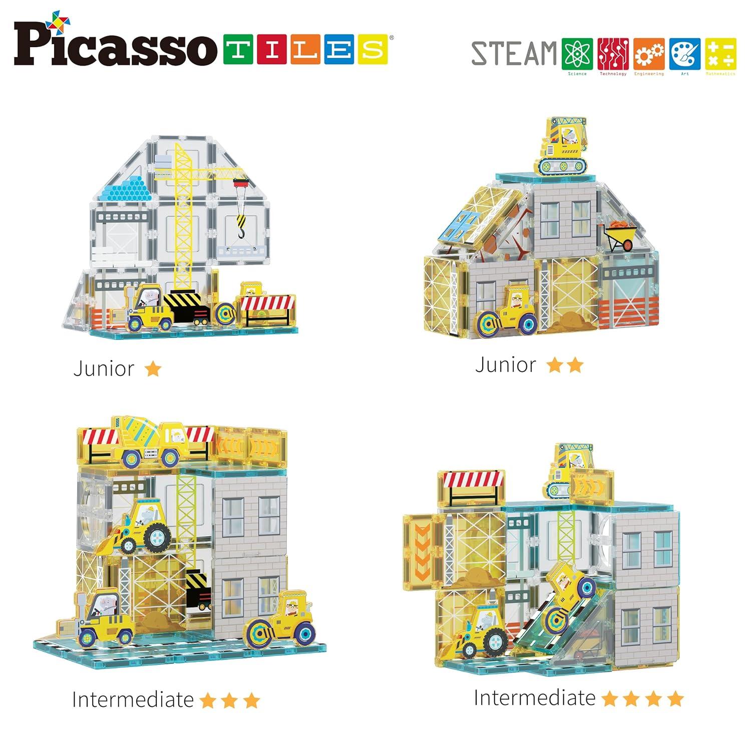 Picasso-TILES 45 PC Construction Themed, Magnetic Tiles, Magnetic Building Blocks for Kids, Magnet for Kids 3+
