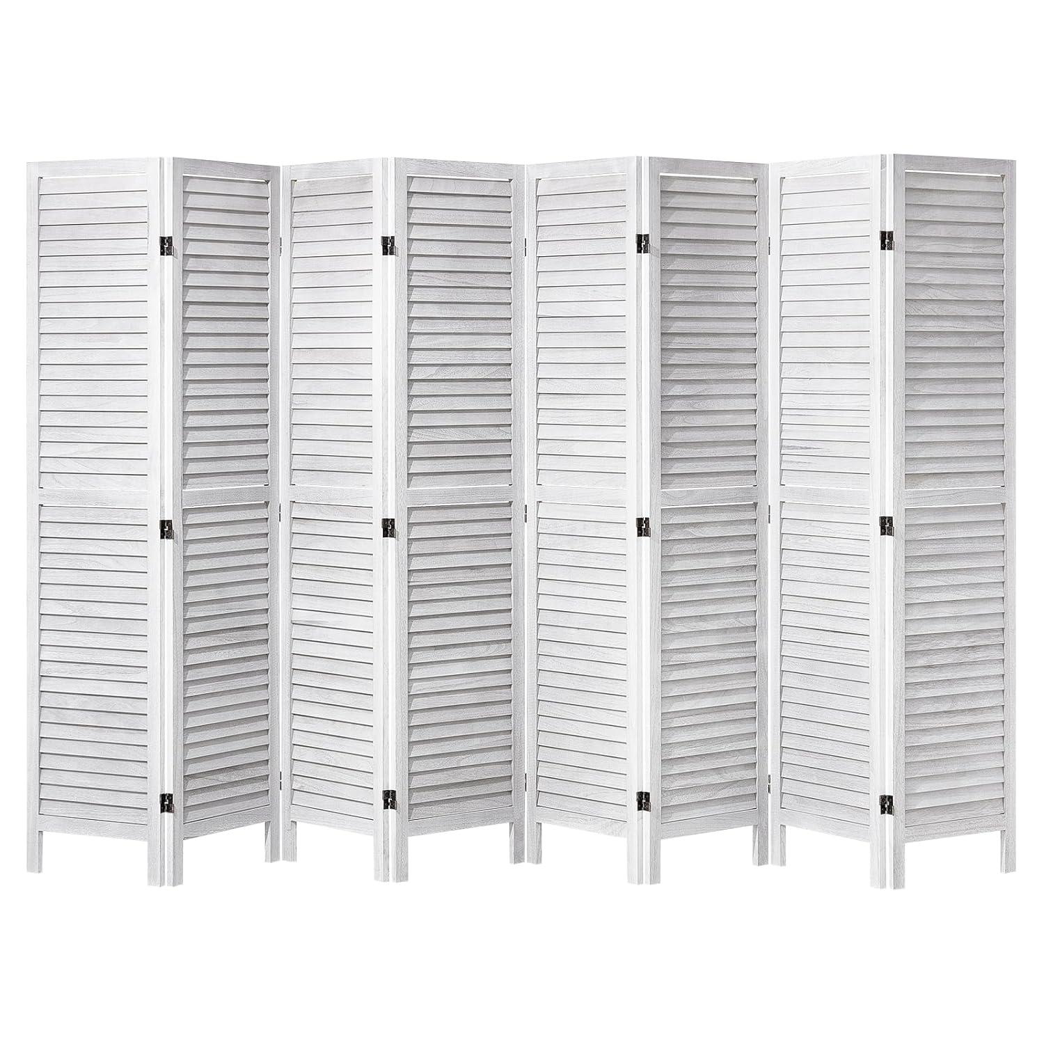 Wood Room Divider, 8 Panel Wood Folding Privacy Screen, 66.9 in. Tall Indoor Louvered Wooden Partition, Portable