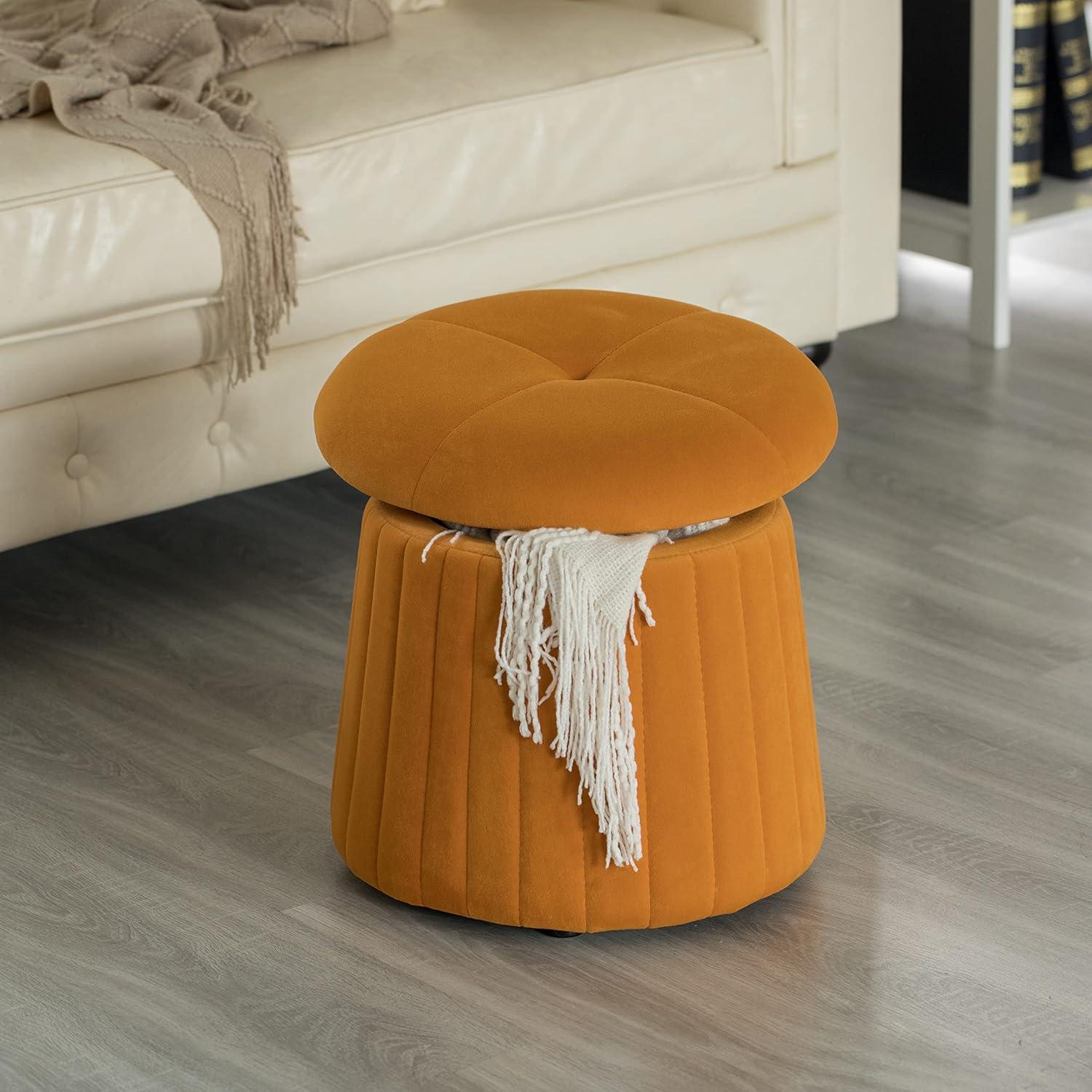 Modern Tufted Velvet Mushroom Shape Storage Ottoman Storage Stool Trunk