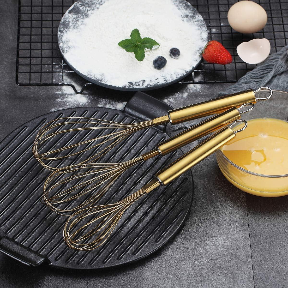 Stainless Steel Whisk Set Pack of 3 Stainless Steel, Titianium Plating Gold Whisks for Cooking, Beater,Wire Whisk Set Kitchen Wisk