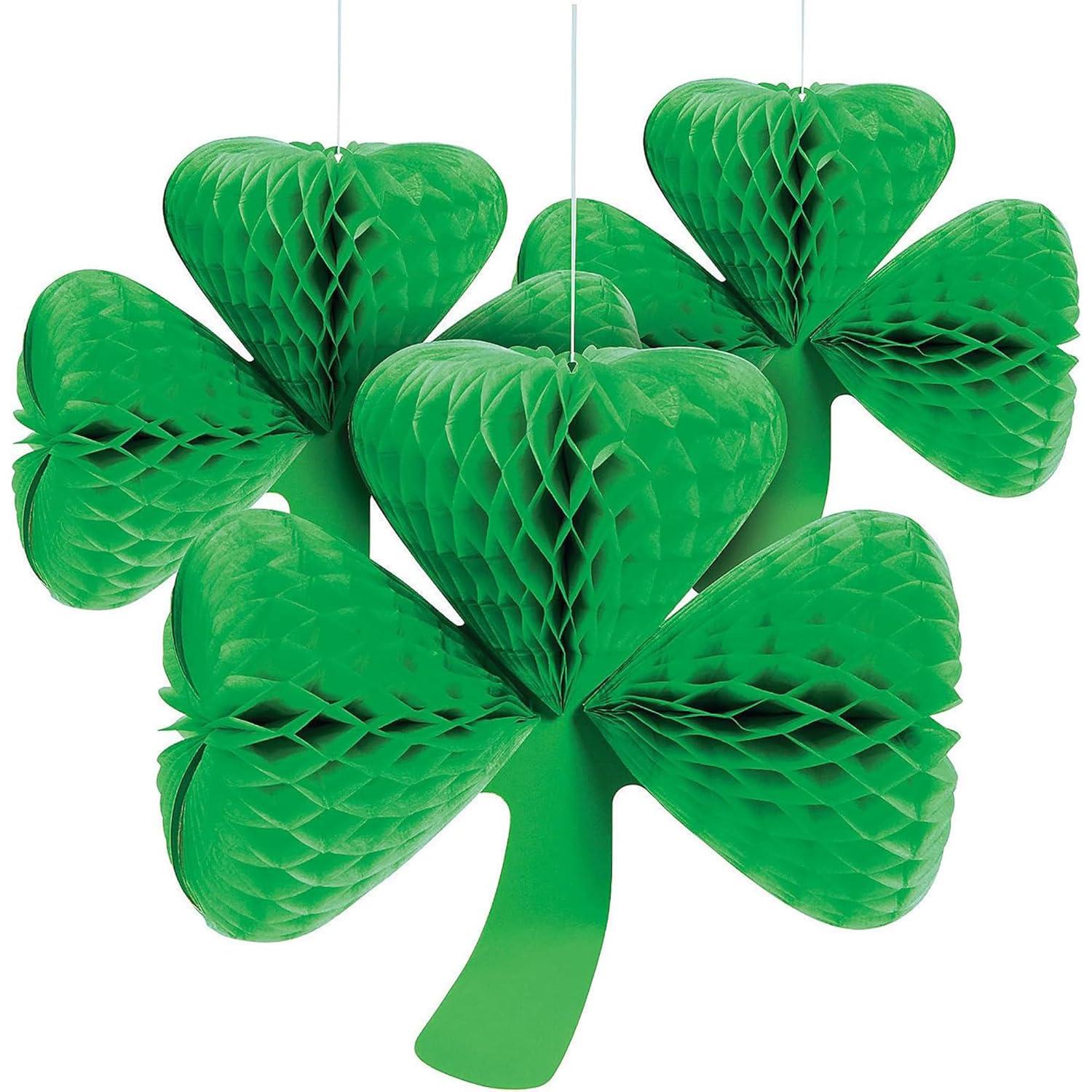 Green Tissue Paper Shamrock Hanging Decorations Set of 3