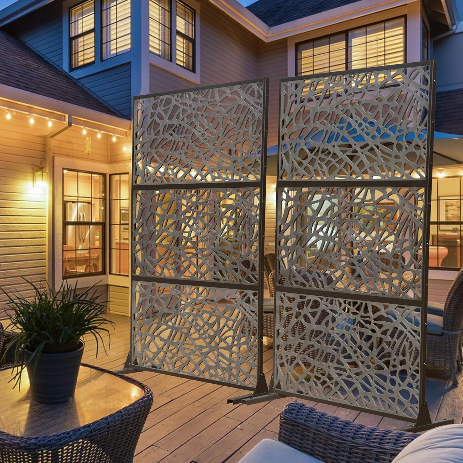 Domi Outdoor Living Privacy Screen, Freestanding, Modern, Black, Plastic Mesh, Galvanized Steel Frame