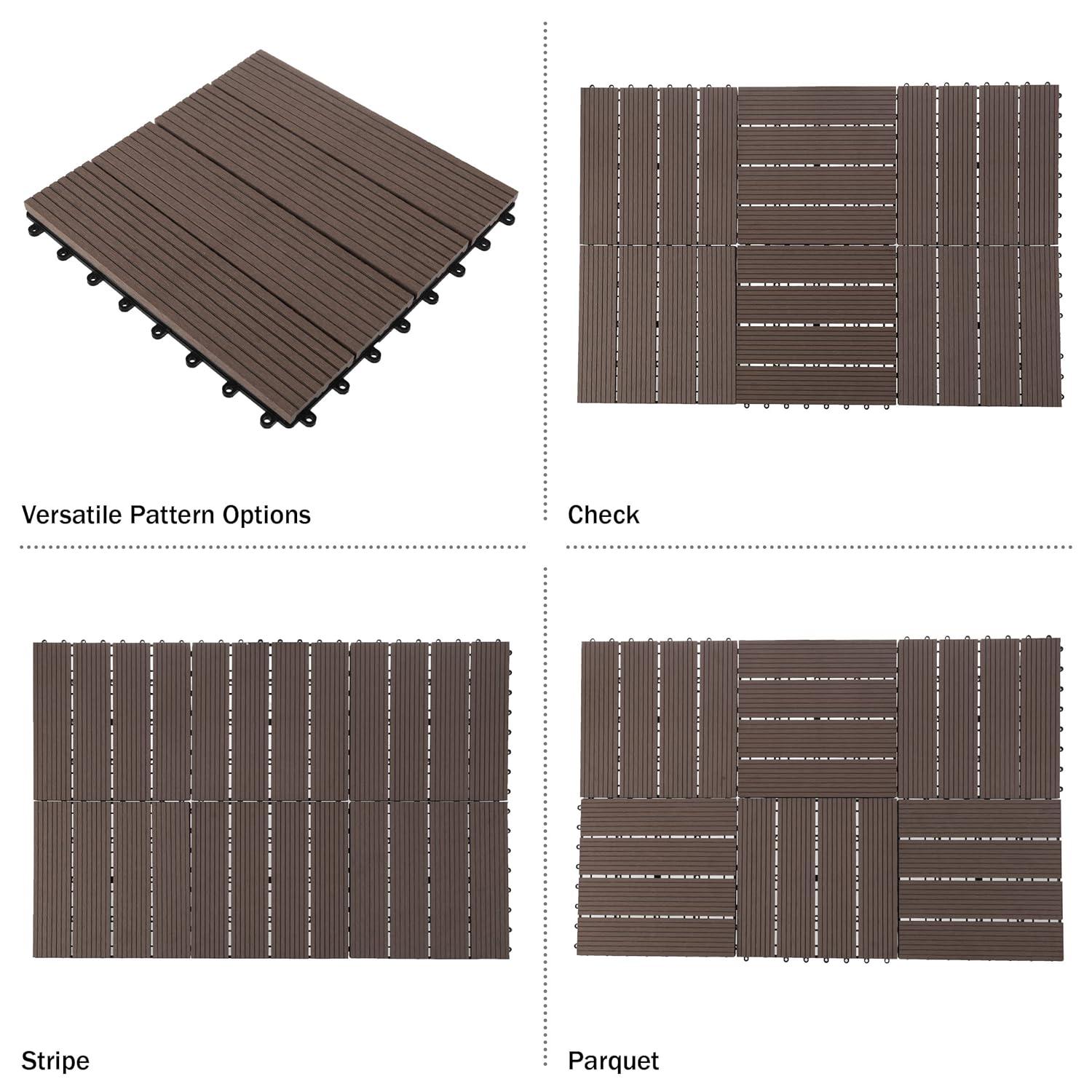 Pure Garden 11.63" x 11.63" Interlocking Deck Tile - Patio Tiles (Set of 30)