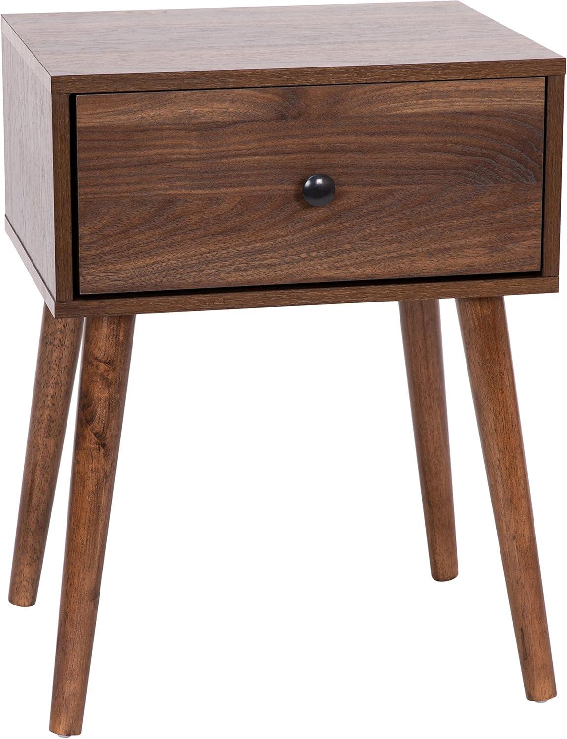 Walker Edison 2-Piece Mid-Century Solid Pine Wood Bedroom Nightstand in Walnut