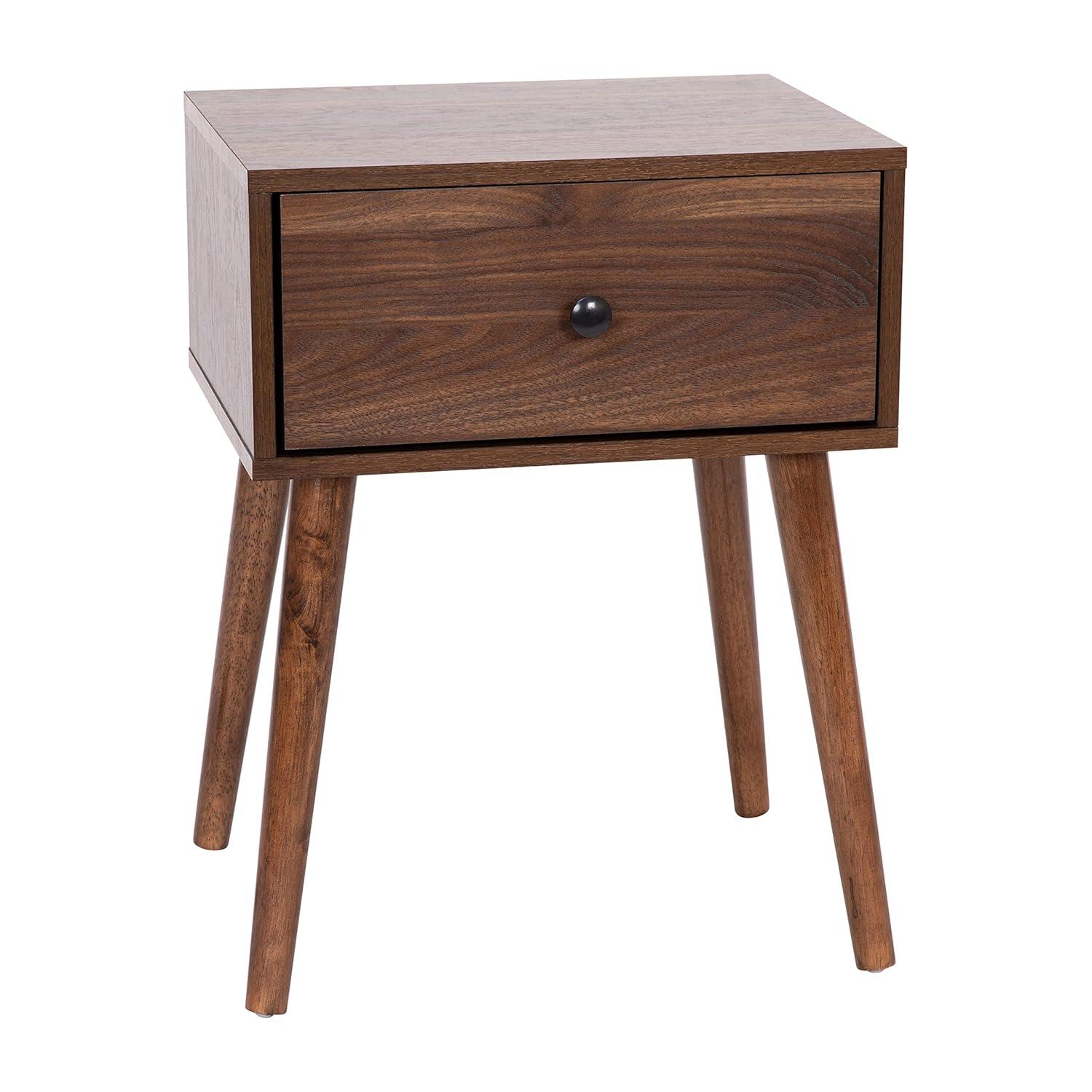 Walker Edison 2-Piece Mid-Century Solid Pine Wood Bedroom Nightstand in Walnut
