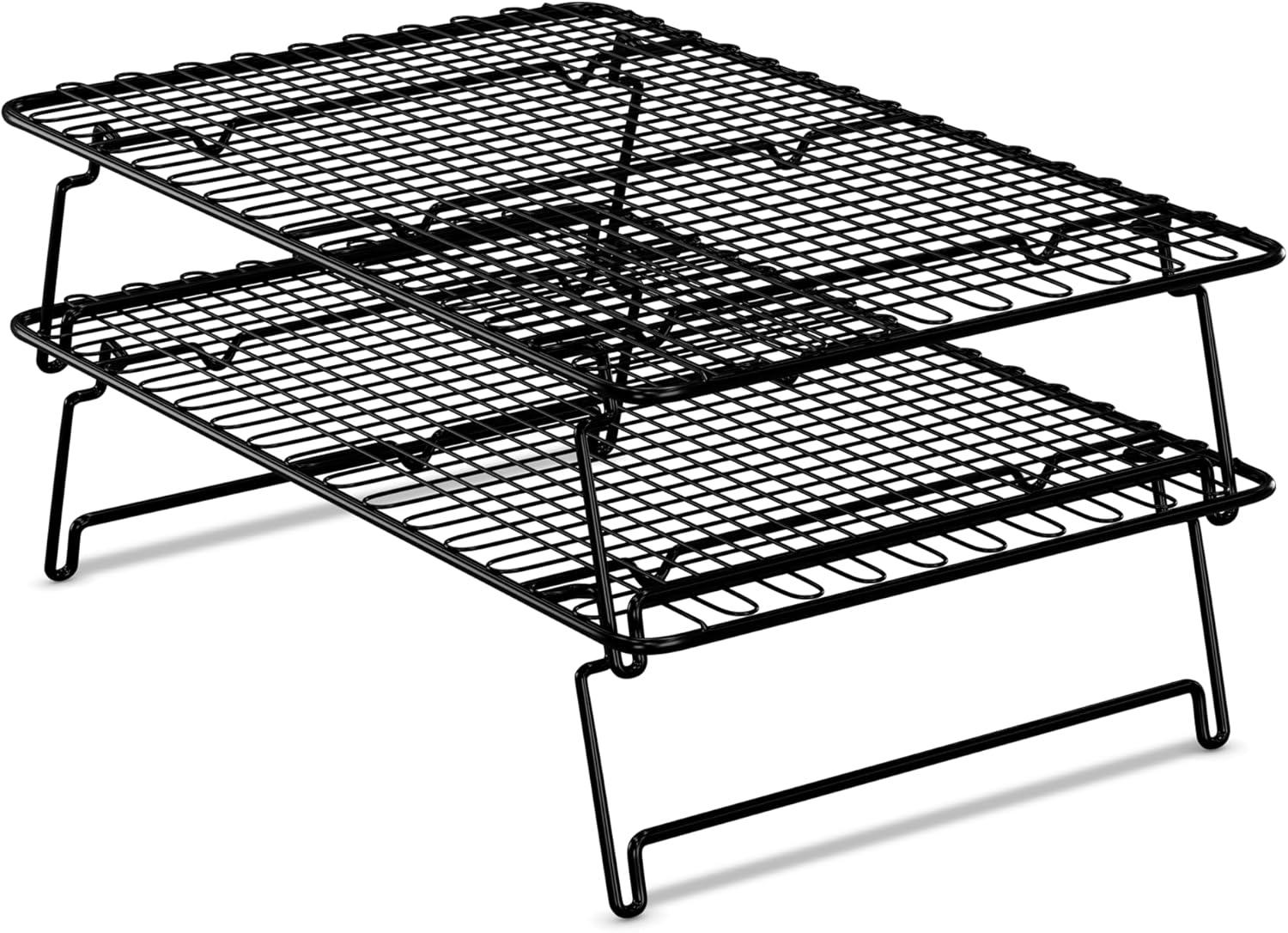 Black Stainless Steel Stackable Cooling Racks with Folding Legs, Set of 2