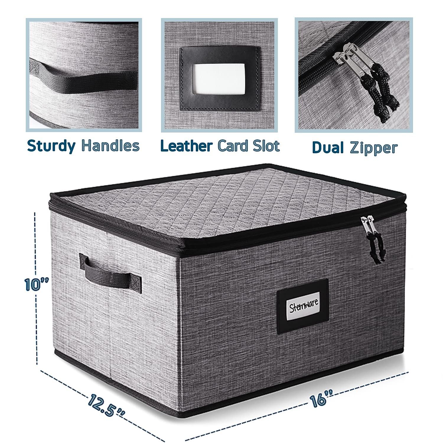 StorageBud 2 Pack Wine Glass Storage Box, Quilted and Stackable Stemware Storage Cases - Service of 12 each