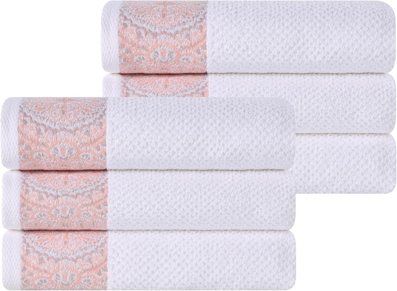 Superior White and Emberglow Cotton Hand Towels, Set of 6