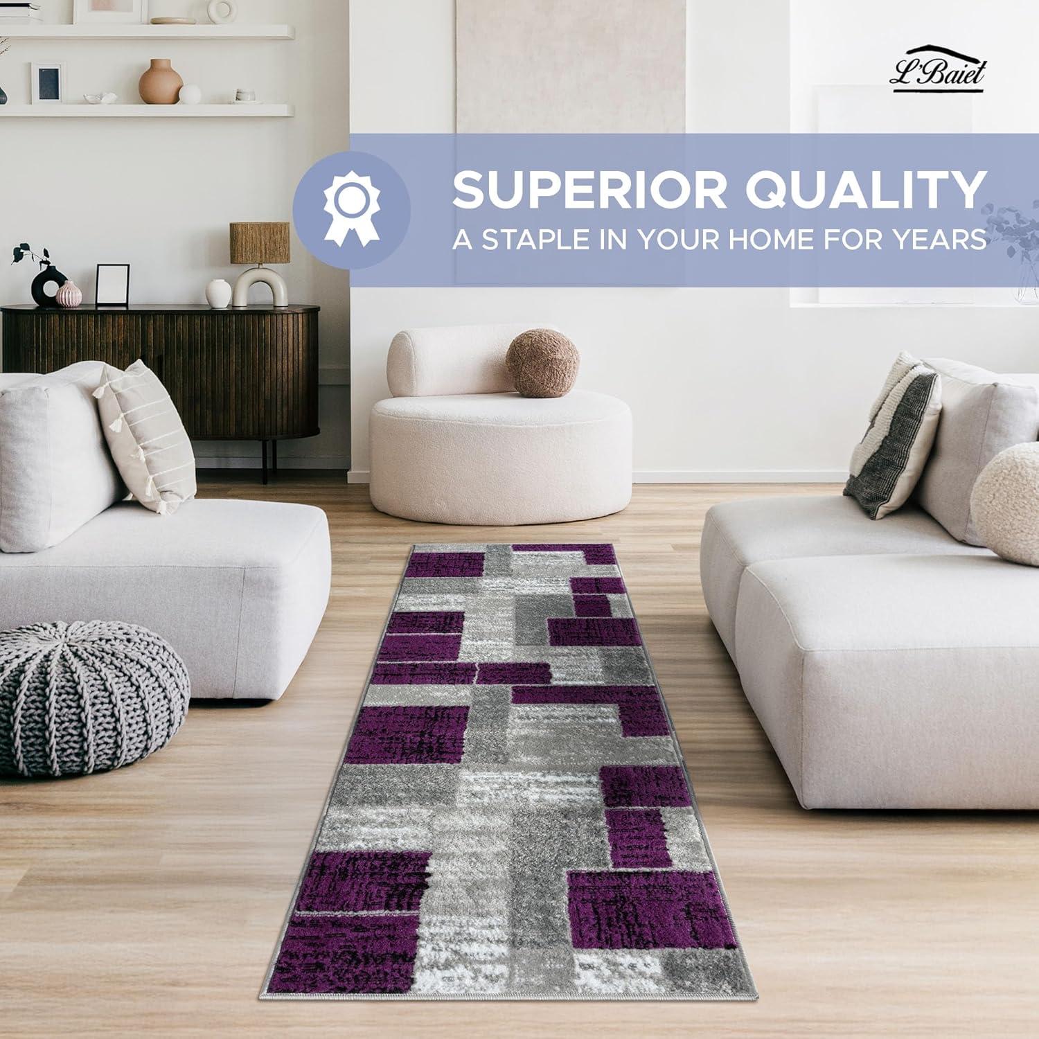 Alfombra Rectangular Geométrica Púrpura Verena de 5' x 7' para Entrada, Sala de Estar, Comedor, etc.