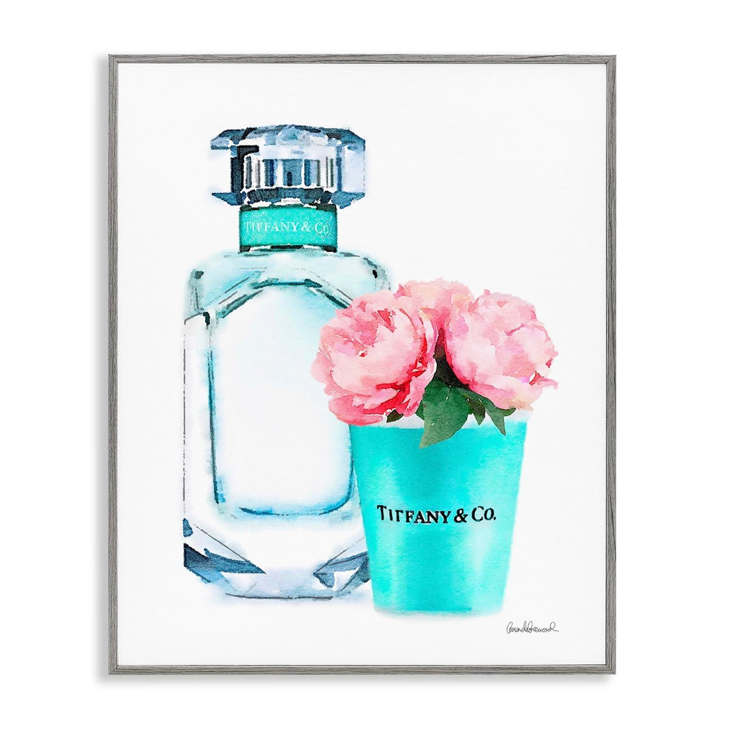 Stupell Industries Teal Blue Perfume Bottle and Pink Peonies Framed Wall Art by Amanda Greenwood