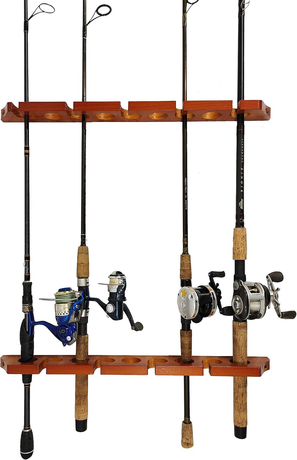 Old Cedar Outfitters Solid Pine Horizontal Ceiling Rack for Fishing Rod Storage, Holds up to 9 Fishing Rods, CPR-009