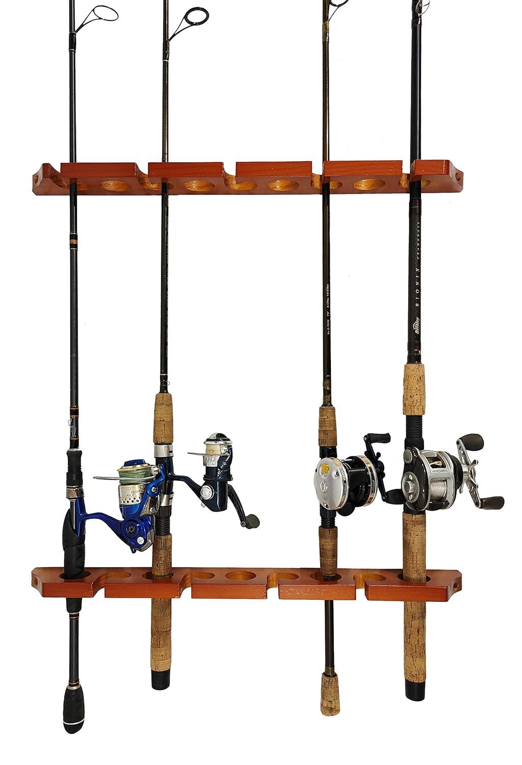 Old Cedar Outfitters Solid Pine Horizontal Ceiling Rack for Fishing Rod Storage, Holds up to 9 Fishing Rods, CPR-009