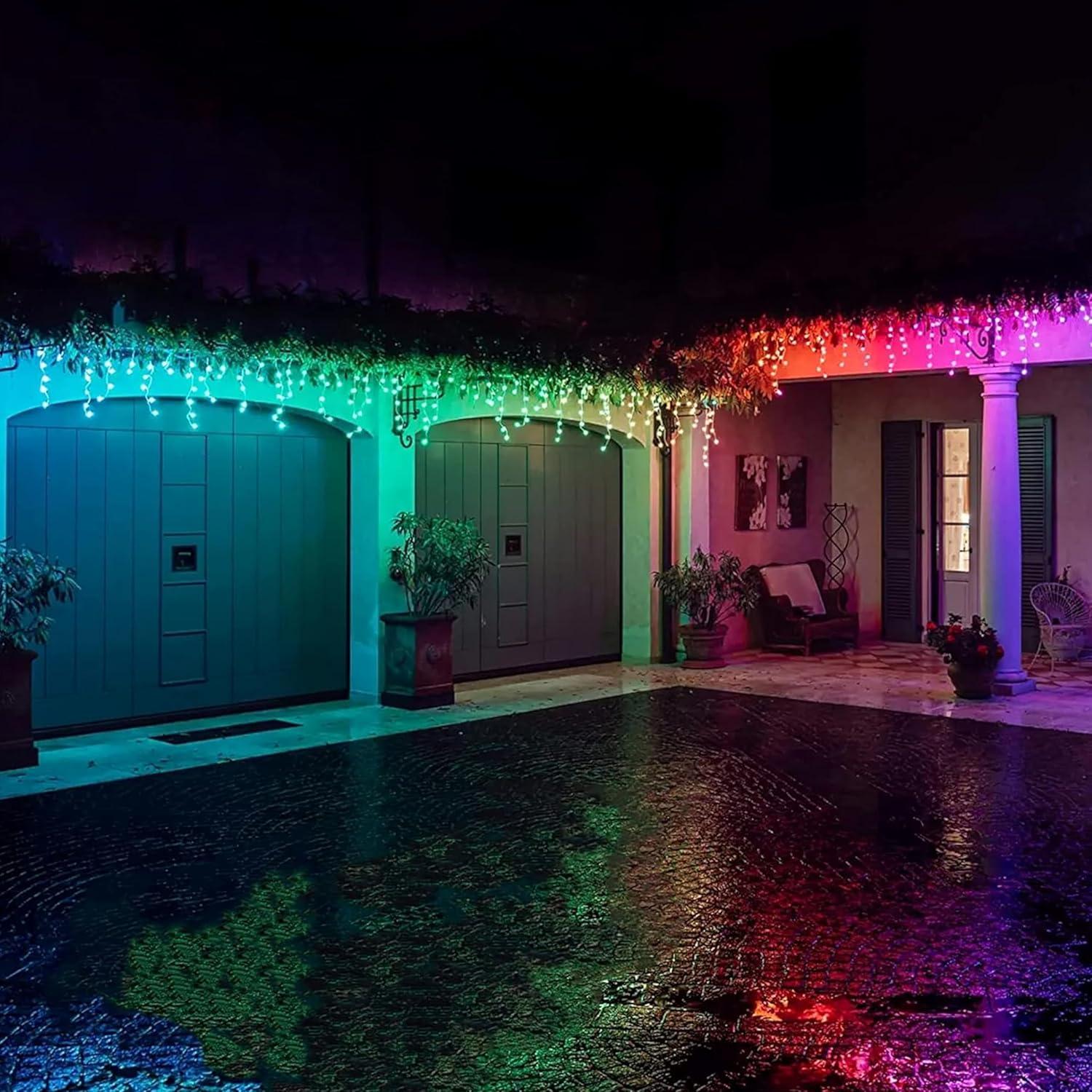 Twinkly Icicle App-Controlled LED Christmas Lights with 190 RGB (16 Million Colors) LEDs. Clear Wire. Indoor and Outdoor Smart Lighting Decoration