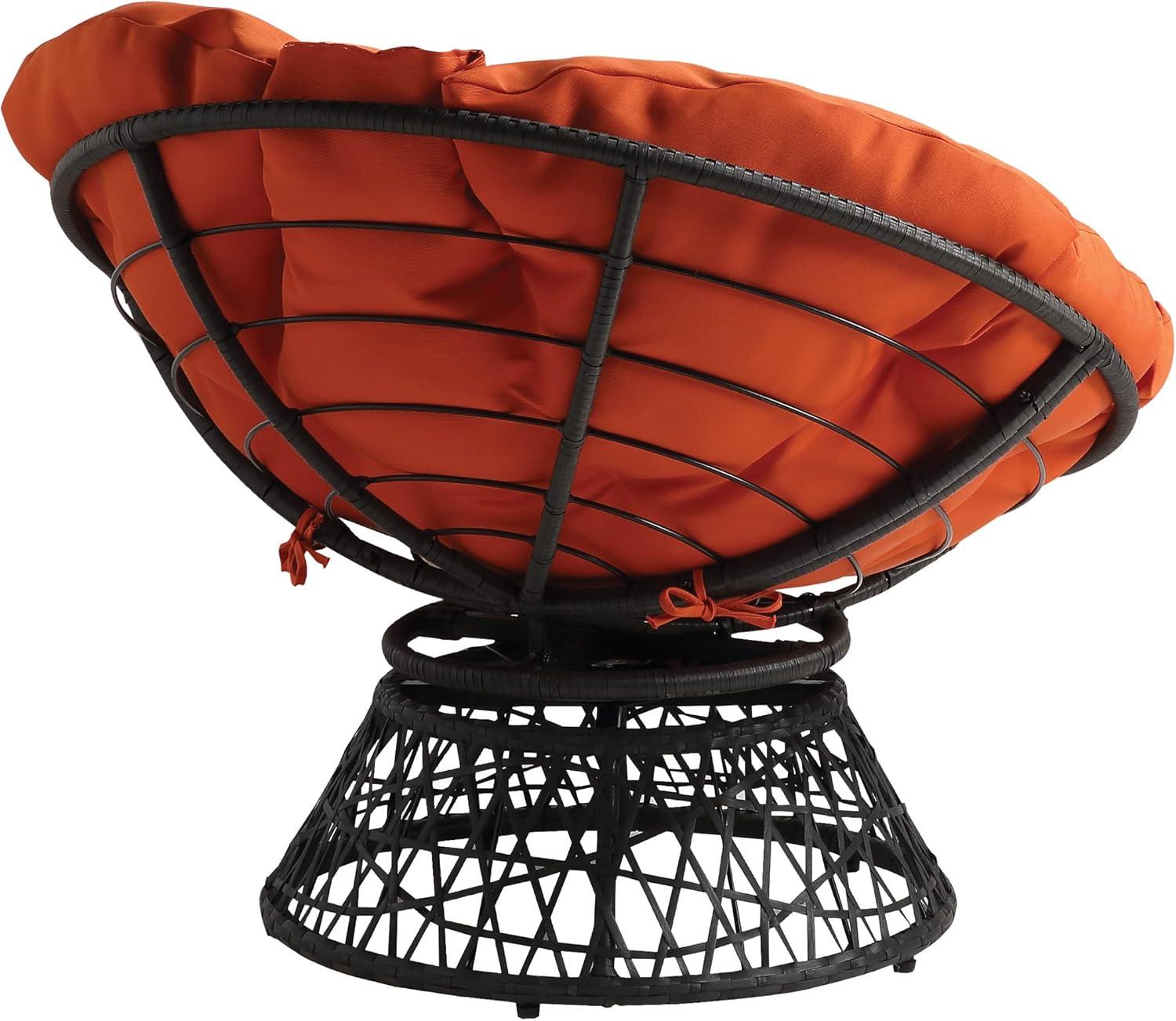 Orange Metal Swivel Papasan Chair with Wicker Frame