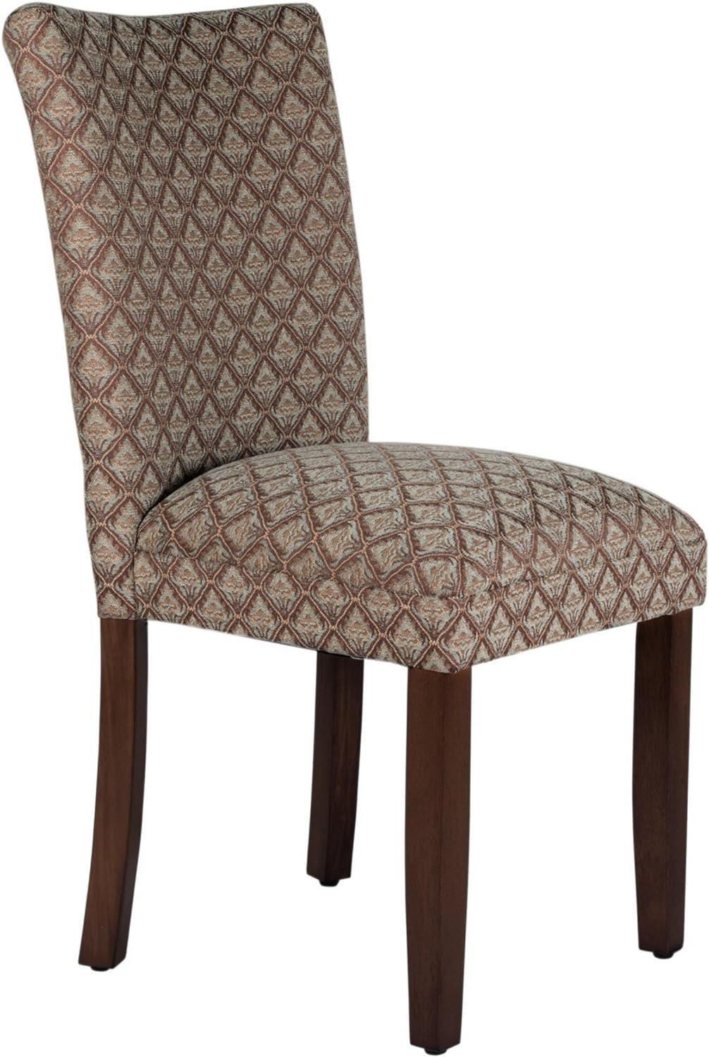 Classic Upholstered Parsons Side Chair in Blue/Brown Damask