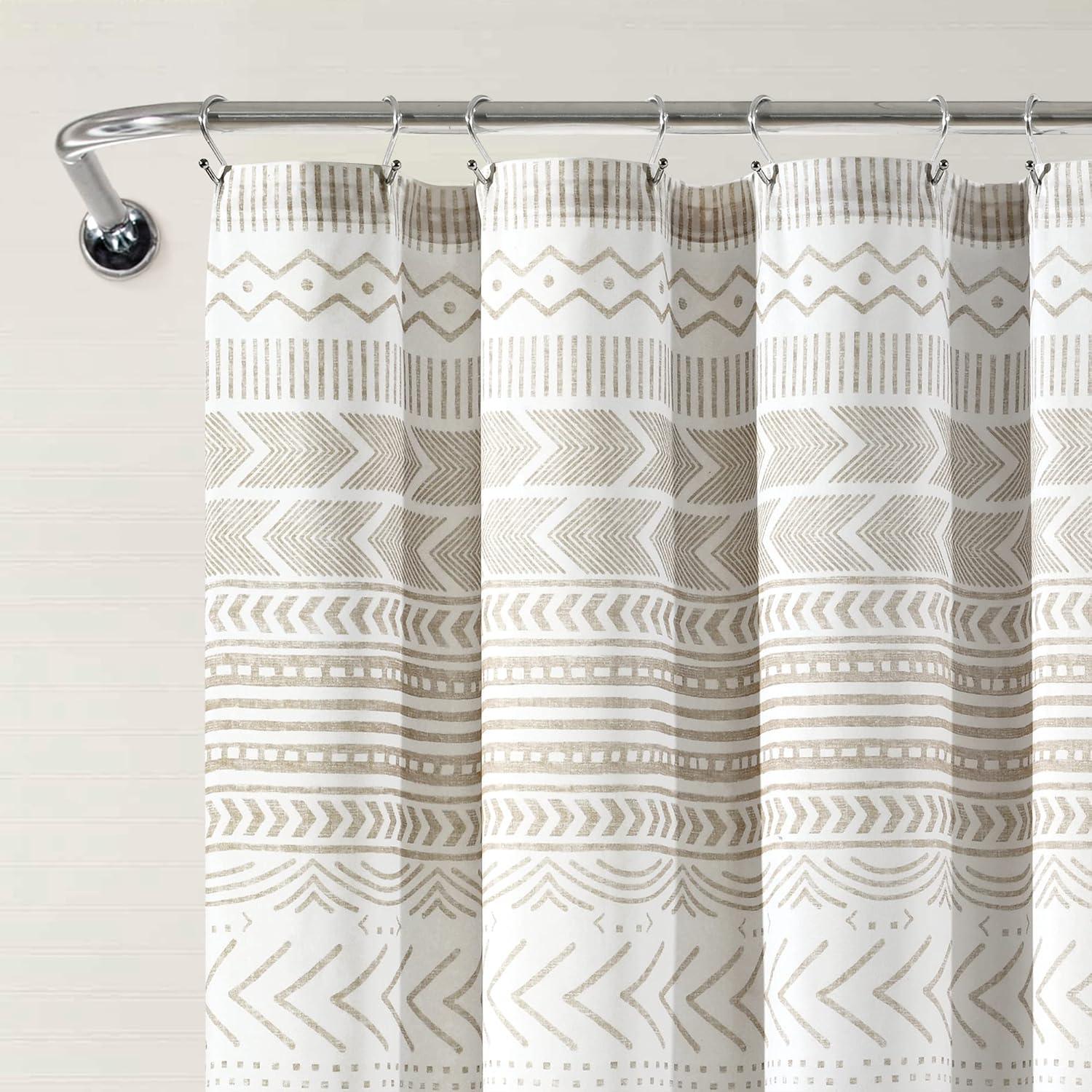 72 in. x 72 in. Hygge Geo Shower Curtain Taupe/White Single