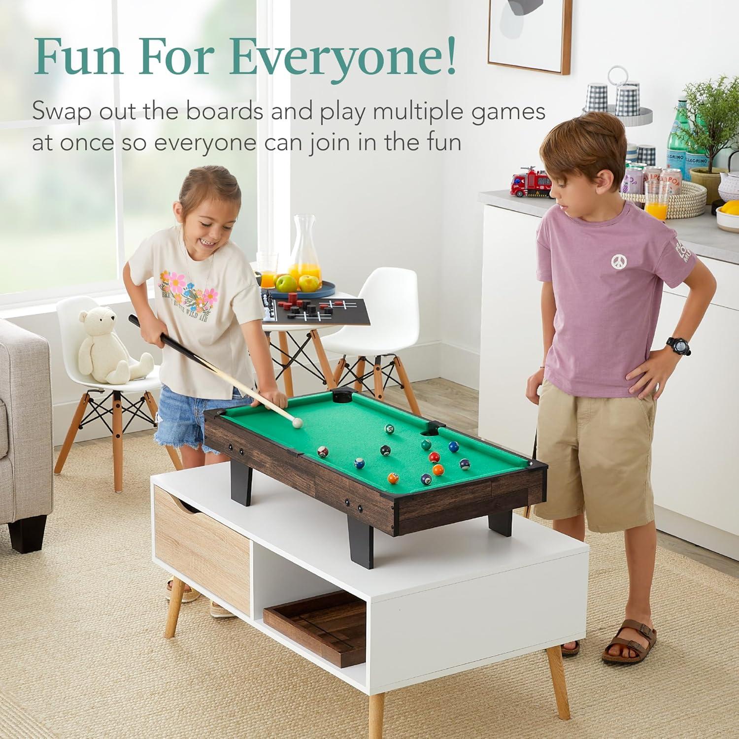 Best Choice Products 11-in-1 Kids Combo Game Set w/ Ping Pong, Foosball, Air Hockey, 5 Accessory Bags - Dark Wood