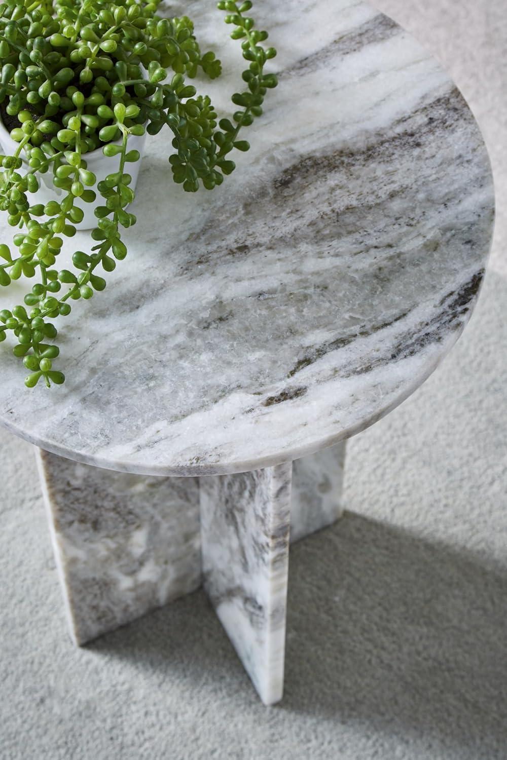 Gray Marble Round Contemporary Accent Table