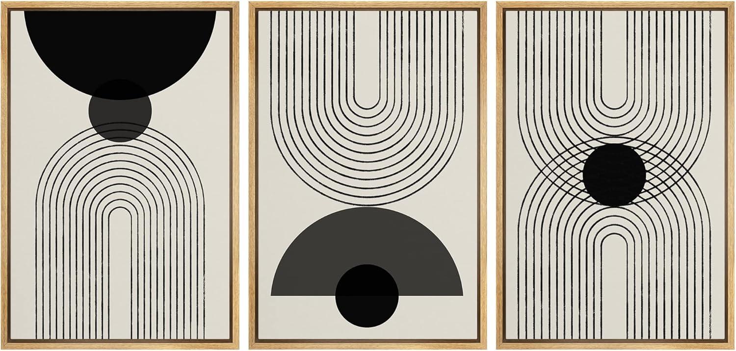 Mid-Century Modern Black And White Minimalist Abstract Home Decor Framed Wall Art Work Canvas Print