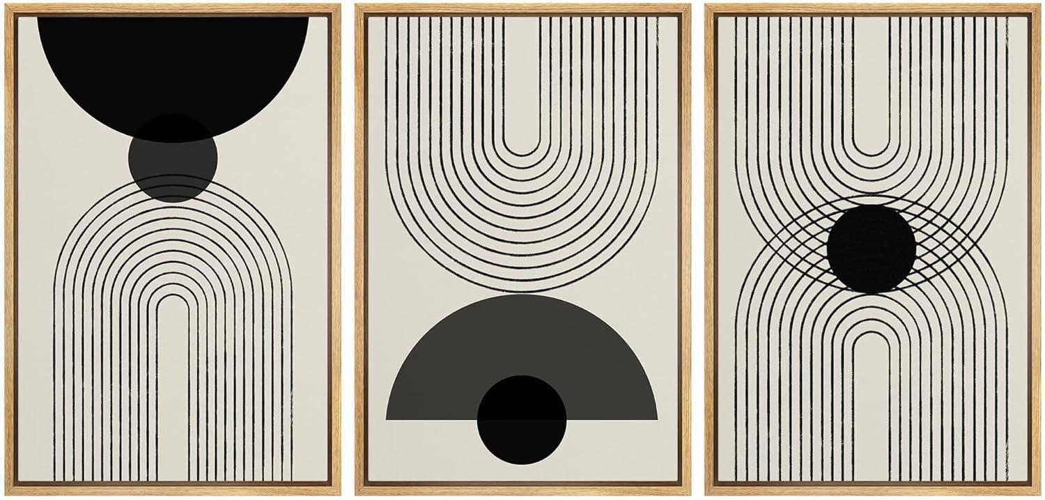 Mid-Century Modern Black And White Minimalist Abstract Home Decor Framed Wall Art Work Canvas Print