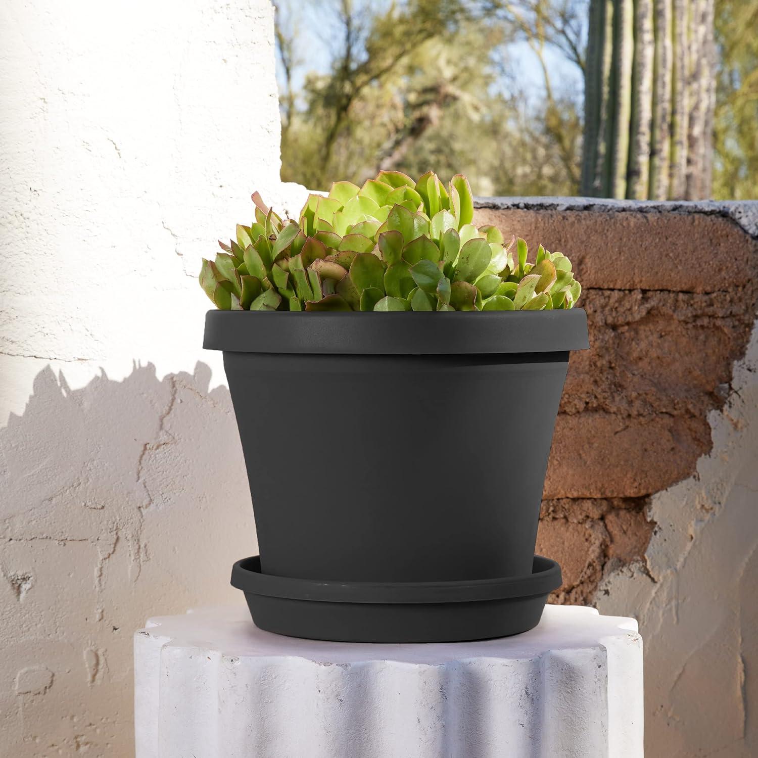 Bloem 14-in Terra Round Resin Planter - Black (Saucer Not Included)