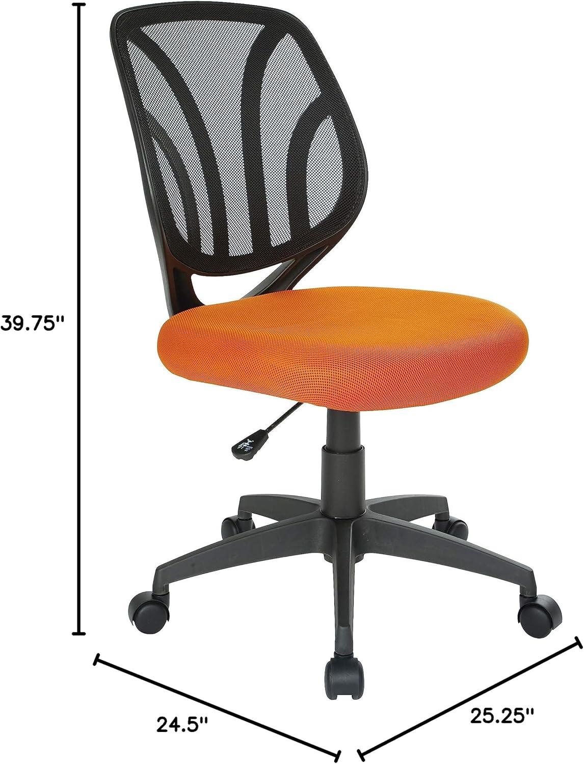 Adjustable Orange Mesh Fabric Task Chair with Metal Swivel Base