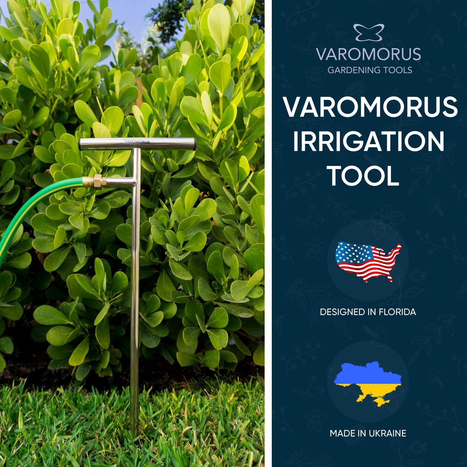 Varomorus Stainless Steel Deep Root Feeder for Tree Watering Spike Tool Irrigation for Outdoor Plants System Wand T-Handle One-Piece