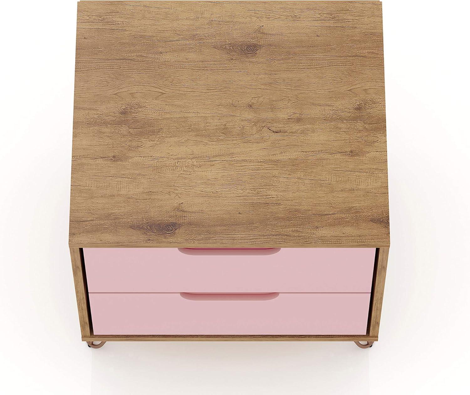 2.0 Rockefeller Nightstand Natural/Rose Pink - Manhattan Comfort: Modern MDF Bedside Storage with Metal Glides