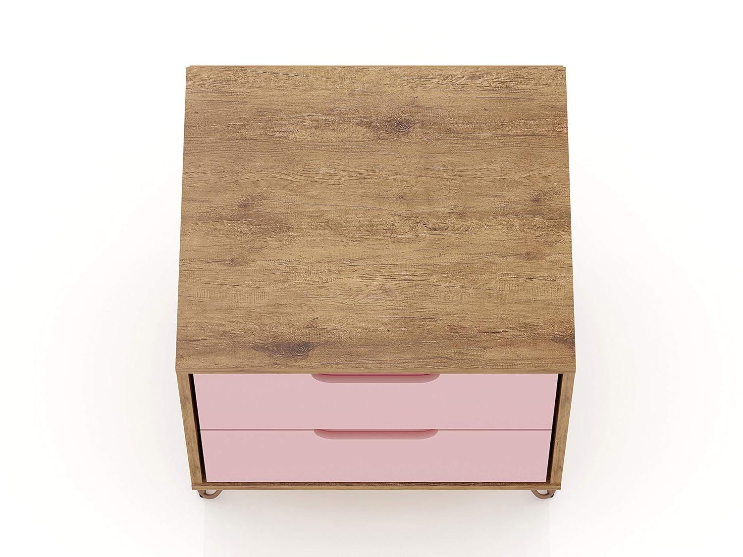 2.0 Rockefeller Nightstand Natural/Rose Pink - Manhattan Comfort: Modern MDF Bedside Storage with Metal Glides