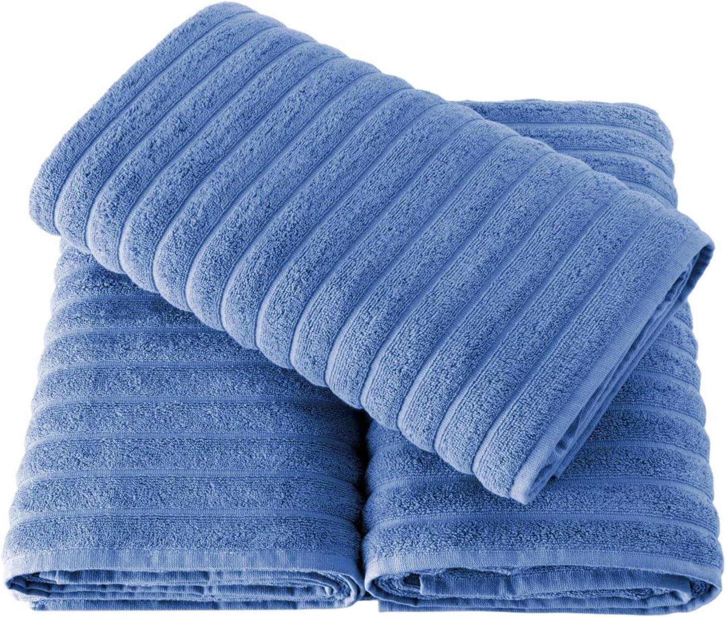 Classic Turkish Towel s Cotton Bath Sheets Set & Oversized Ribbed Towels, Ultra-Soft & Absorbent & Set of 3 - 40x65 Royal Blue