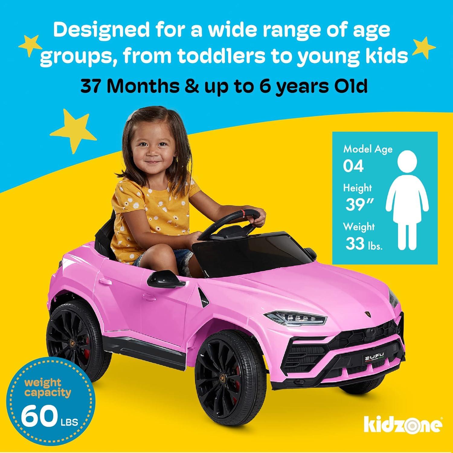 Kidzone 12V 7AH Kids Ride On Car Licensed Lamborghini Urus Electric Vehicle High/Low Speed With 2.4G Remote Control, Horn, Radio, USB Port, AUX, Spring Suspension, LED light, Blue