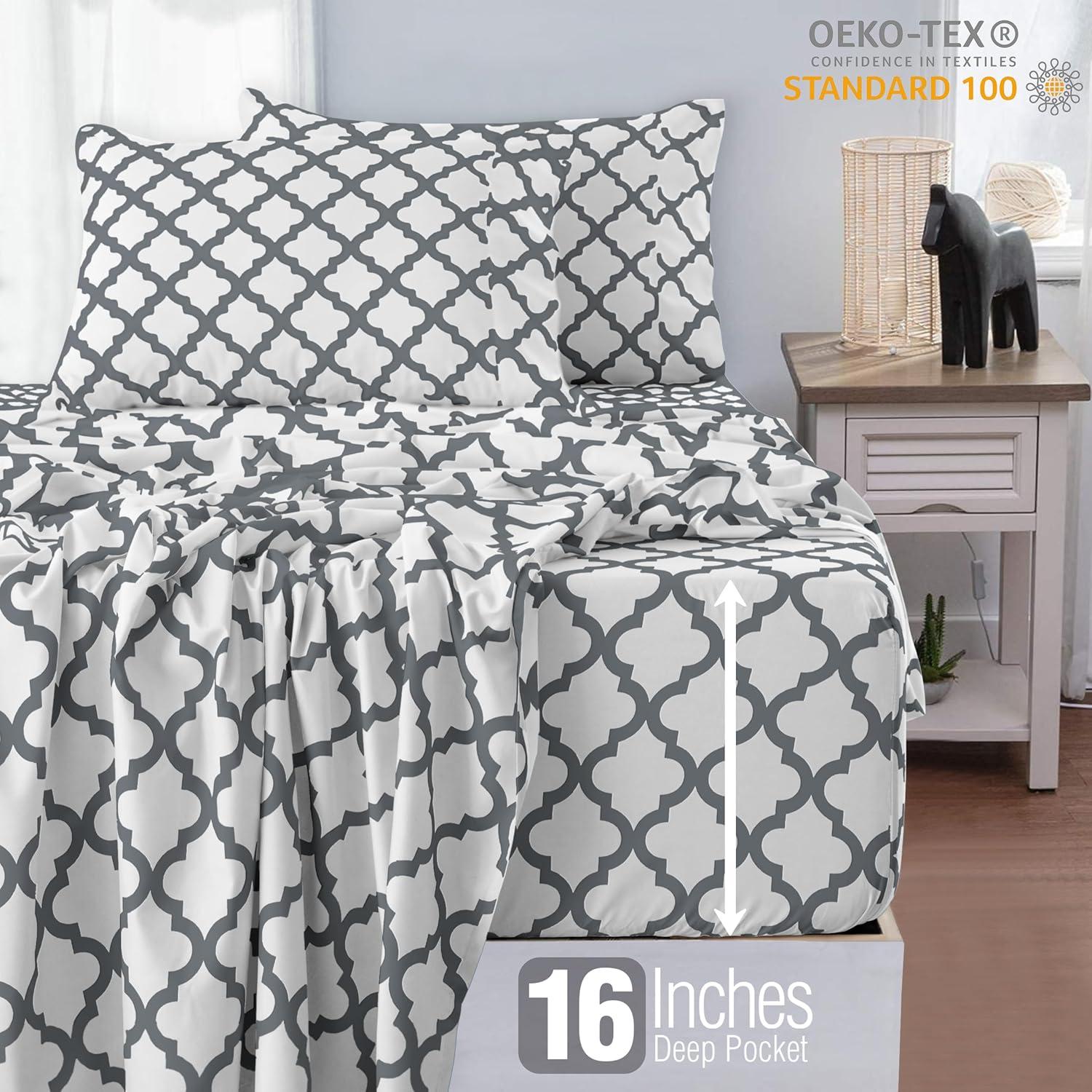 Lux Decor Collection Twin XL Bed Sheets - Premier 1800 Microfiber Deep Pocket Easy Care Sheets Set - White