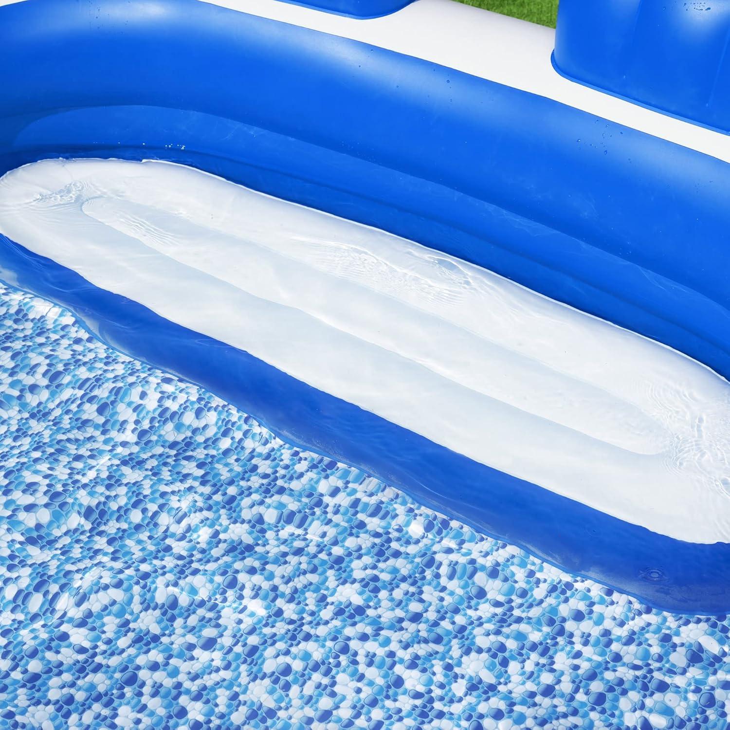 H2OGO! Splash Paradise Outdoor Inflatable Family Swimming Pool with Mosaic Print Floor, Headrests, and Cup Holders, Blue